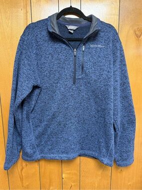 Eddie Bauer Men's Heathered Navy Quarter-Zip Fleece Pullover
